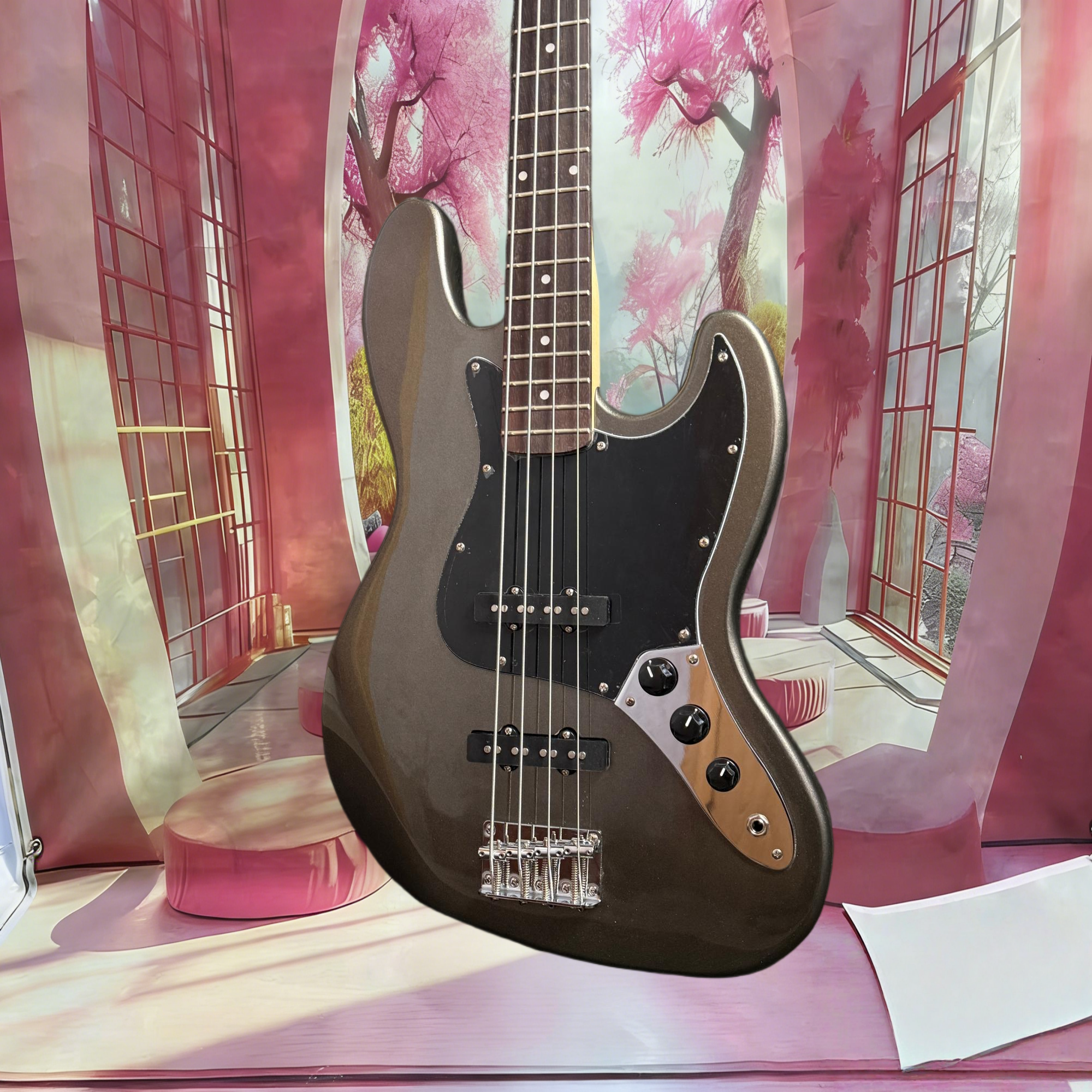 Bass Guitar Fretless - Free Shipping Gray Black Pickguard Jazz