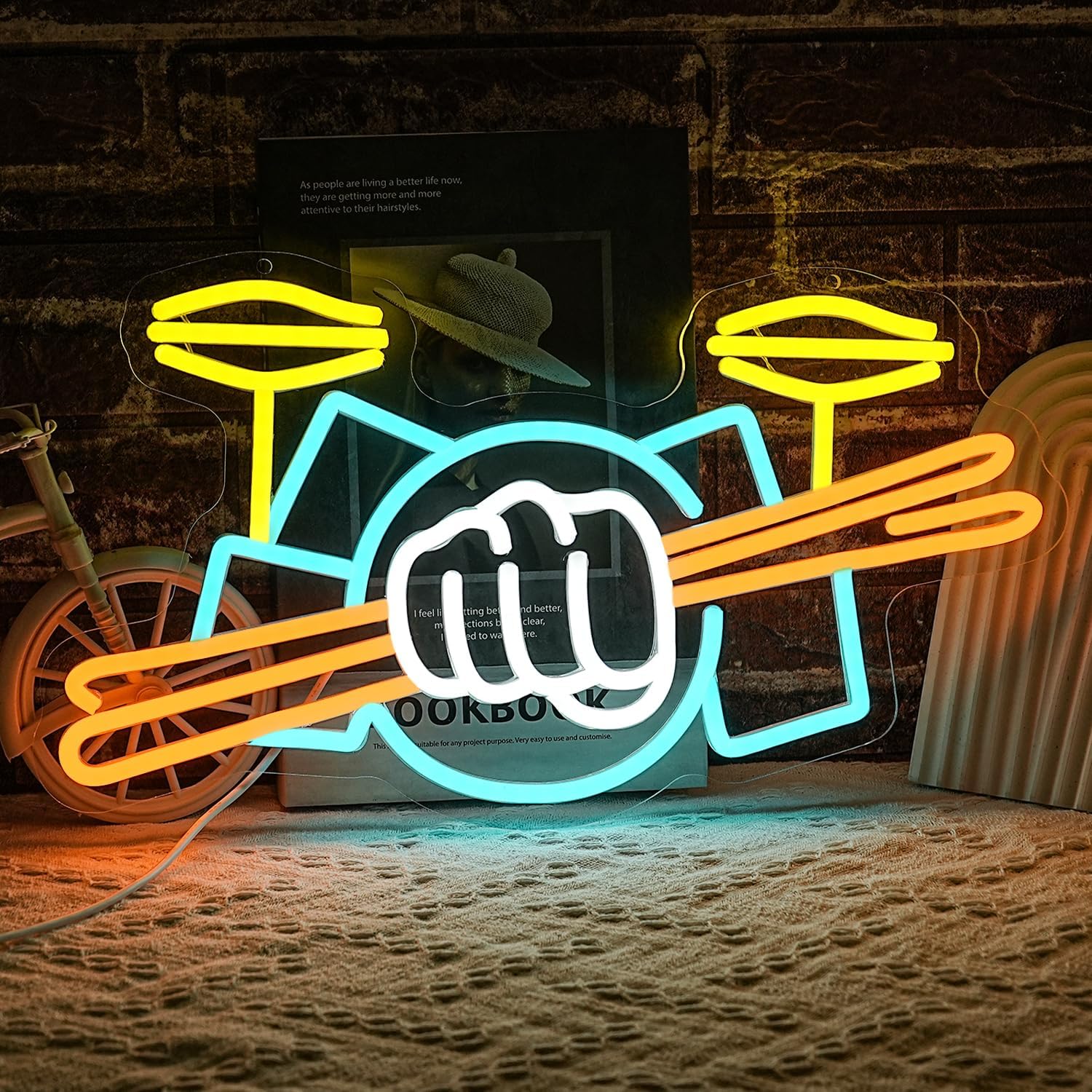 Drum Set Neon Sign USB Powered - огляд і ціна Musical Instrument With A